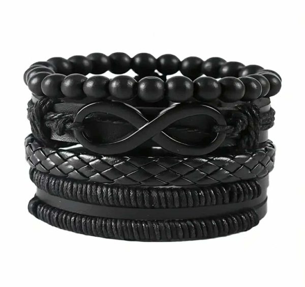 12 piece Men's faux leather, tiger stone and moon stone bracelet set - Image 3